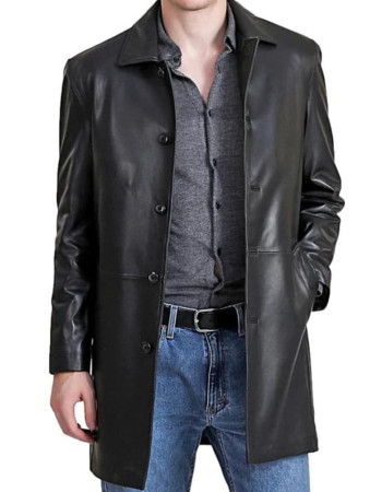 Bristol Mens 3 Quarter Length Shirt Collar Black Leather Car Coat Bristol Mens 3 Quarter Length Shirt Collar Black Leather Car Coat