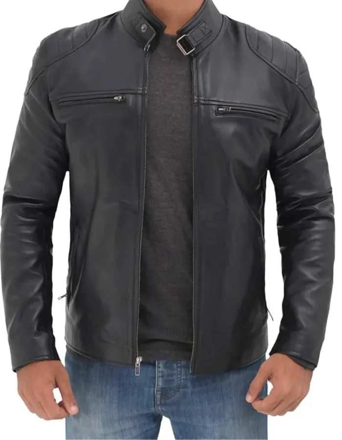Cafe Racer Men's Tall Black Leather Jacket Cafe Racer Men's Tall Black Leather Jacket