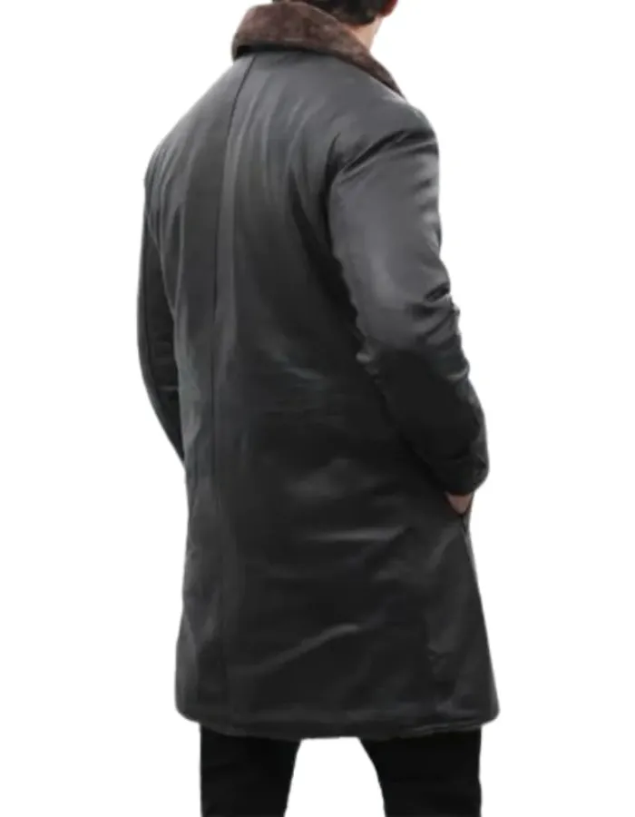 Chandler Mens Shearling Lined Black Leather Trench Coat Chandler Mens Shearling Lined Black Leather Trench Coat