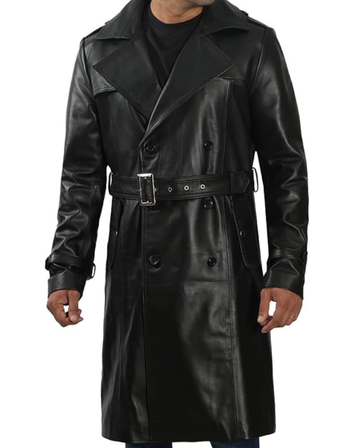 Augusta Guys Double-Breasted Black Leather Coat Augusta Guys Double-Breasted Black Leather Coat