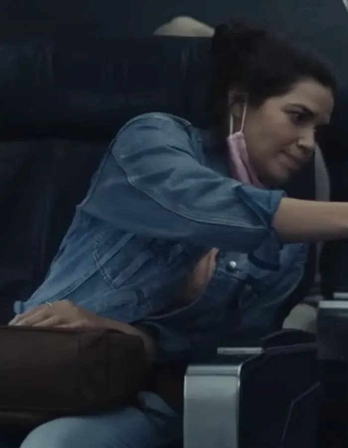 Dumb Money 2023 America Ferrera Blue Denim Jacket Dumb Money 2023 America Ferrera Blue Denim Jacket