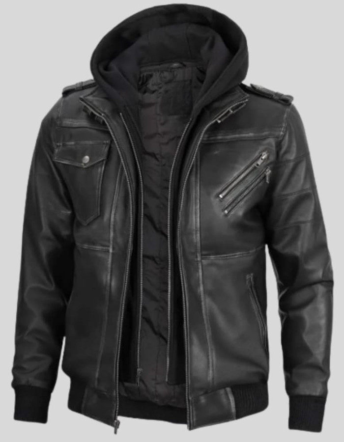 Edinburgh Men's Grey Leather Bomber Jacket