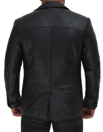Elton Men's Black Quilted Leather Blazer Elton Men's Black Quilted Leather Blazer