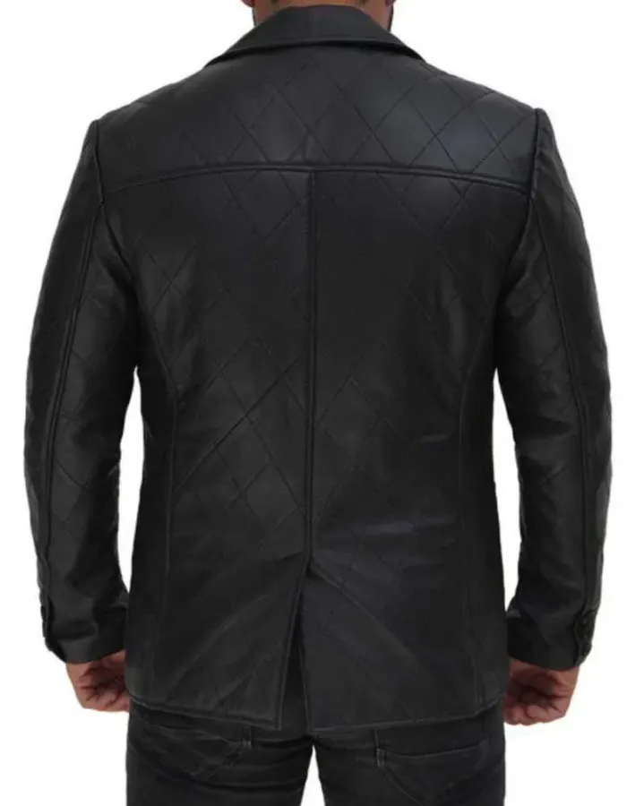 Elton Men's Black Quilted Leather Blazer