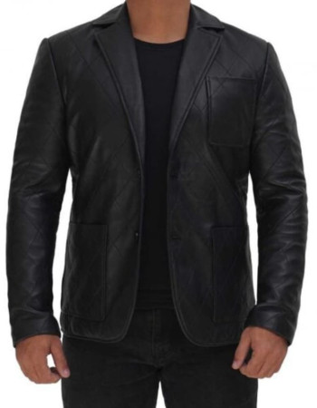 Elton Men's Black Quilted Leather Blazer