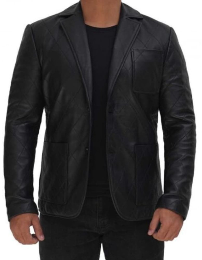 Elton Men's Black Quilted Leather Blazer Elton Men's Black Quilted Leather Blazer