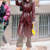 Emily Ratajkowski Burgundy Leather Trench Coat Emily Ratajkowski Burgundy Leather Trench Coat