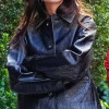 Emily Ratajkowski New York City Black Leather Jacket Emily Ratajkowski New York City Black Leather Jacket