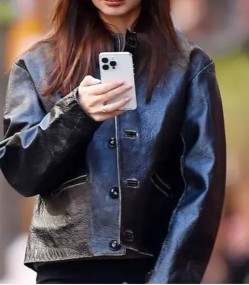 Emily Ratajkowski New York City Black Leather Jacket