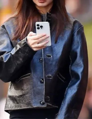 Emily Ratajkowski New York City Black Leather Jacket