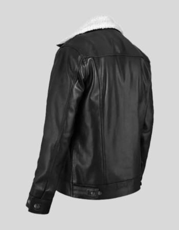 Fernando Sherpa-Lined Trucker Black Leather Jacket