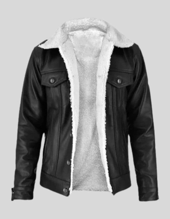 Fernando Sherpa-Lined Trucker Black Leather Jacket Fernando Sherpa-Lined Trucker Black Leather Jacket