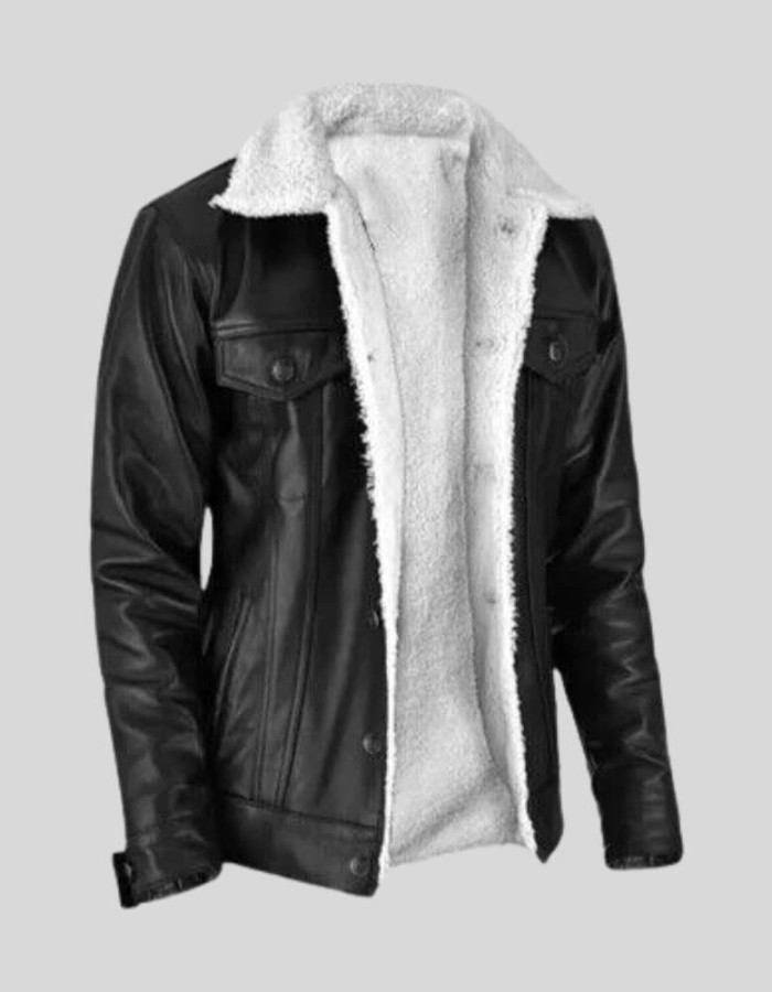 Fernando Sherpa-Lined Trucker Black Leather Jacket Fernando Sherpa-Lined Trucker Black Leather Jacket