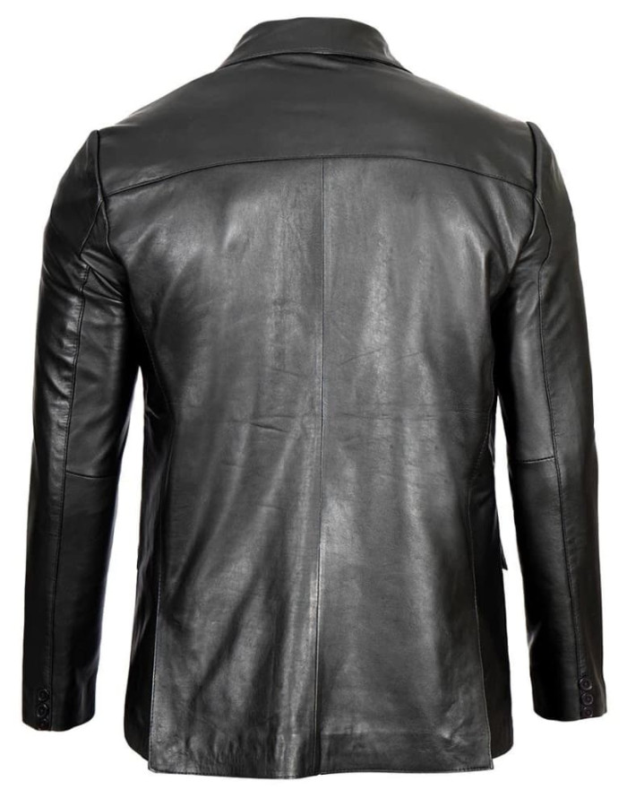 Glendale Mens Black Leather Stylish Two Button Blazer 