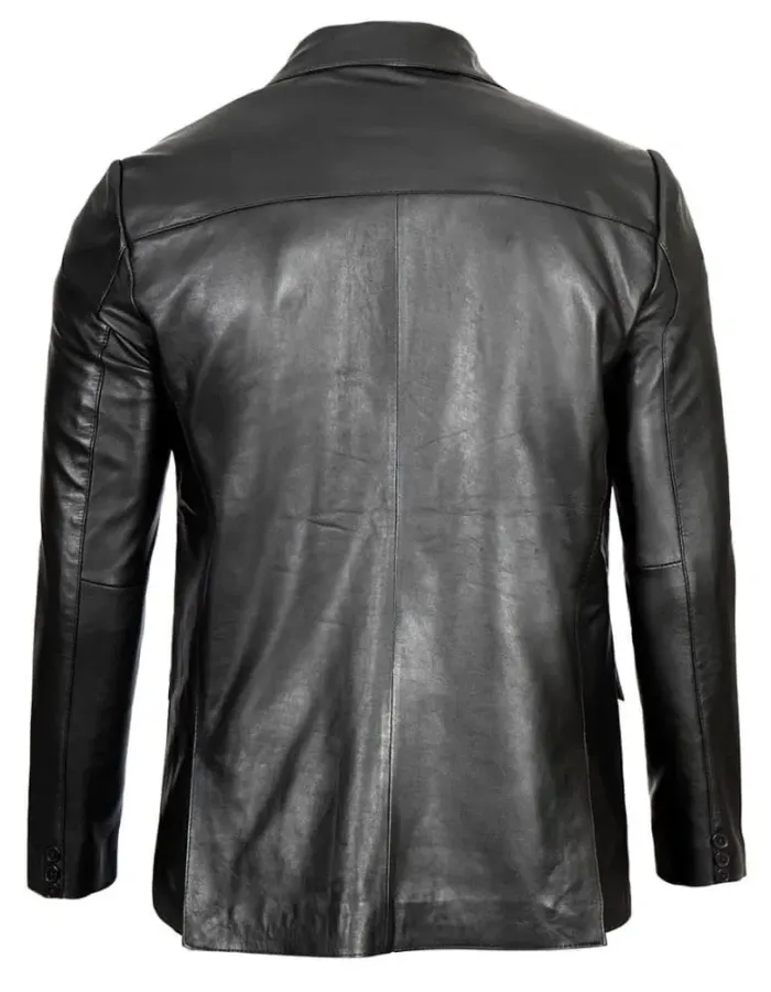 Glendale Mens Black Leather Stylish Two Button Blazer Glendale Mens Black Leather Stylish Two Button Blazer