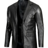 Glendale Mens Black Leather Stylish Two Button Blazer 