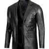 Glendale Mens Black Leather Stylish Two Button Blazer Glendale Mens Black Leather Stylish Two Button Blazer