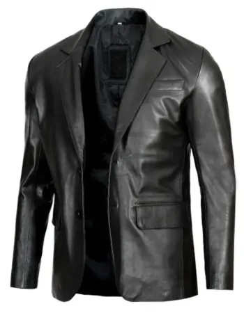 Glendale Mens Black Leather Stylish Two Button Blazer Glendale Mens Black Leather Stylish Two Button Blazer