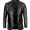 Glendale Mens Black Leather Stylish Two Button Blazer 