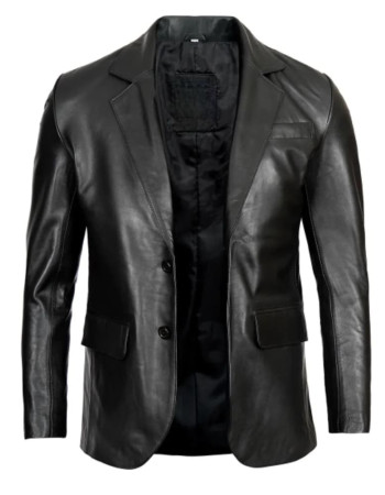 Glendale Mens Black Leather Stylish Two Button Blazer 