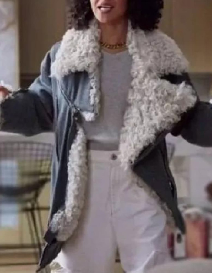 Good Grief Ruth Negga Black Leather Sherpa Jacket