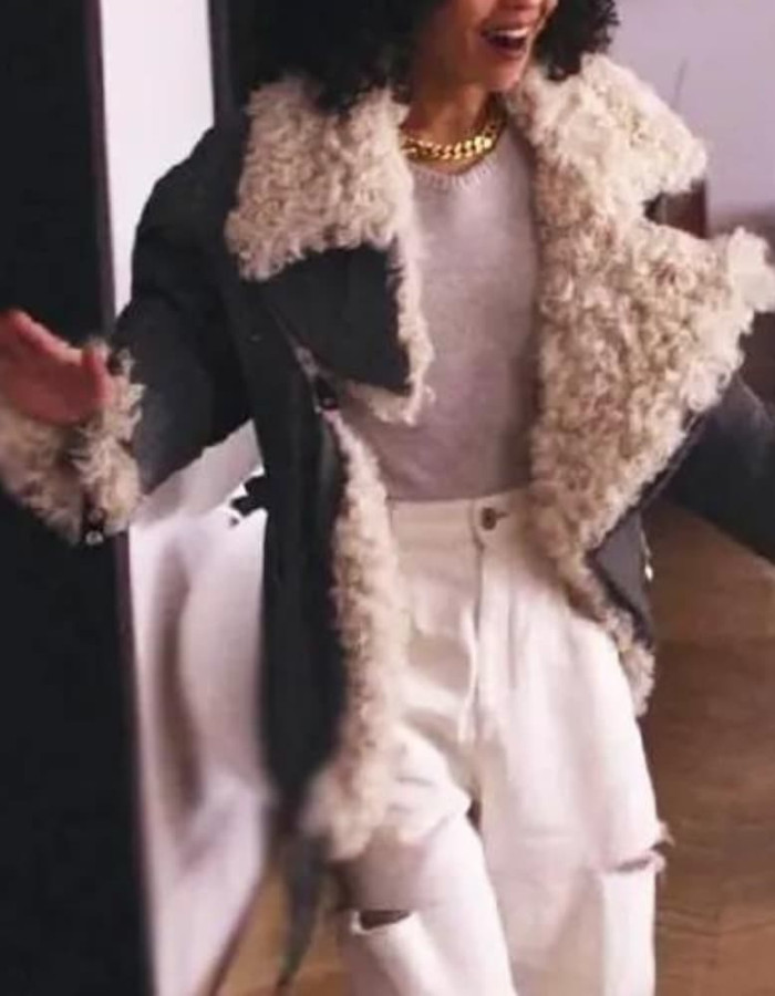 Good Grief Ruth Negga Black Leather Sherpa Jacket