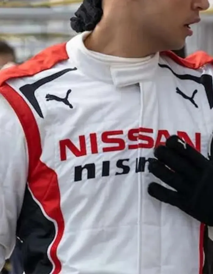 Gran Turismo 2023 Archie Madekwe White Leather Jacket