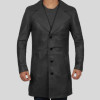 Jackson Mens Wide Lapel Black Leather Trench Coat