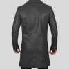 Jackson Mens Wide Lapel Black Leather Trench Coat