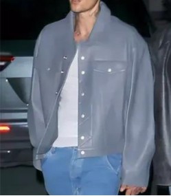 Justin Bieber Grey Leather Jacket