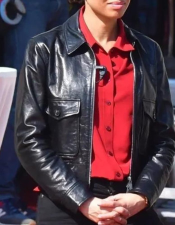 Lift Movie 2024 Gugu Mbatha-Raw (Abby) Black Leather Jacket