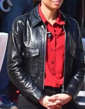 Lift Movie 2024 Gugu Mbatha-Raw (Abby) Black Leather Jacket