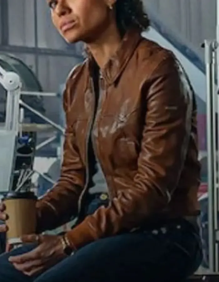Lift Movie 2024 Gugu Mbatha-Raw Brown Leather Jacket