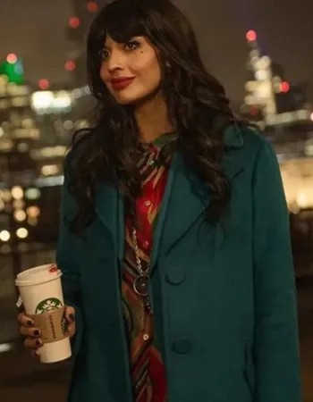 Love At First Sight 2023 Jameela Jamil Green Wool Coat