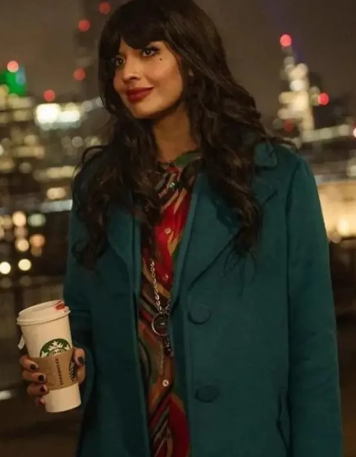 Love At First Sight 2023 Jameela Jamil Green Wool Coat Love At First Sight 2023 Jameela Jamil Green Wool Coat