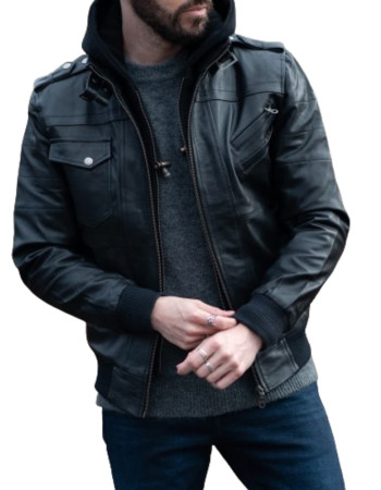Edinburgh Men's Grey Leather Bomber Jacket