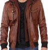 Men's Brown Leather Bomber Jacket