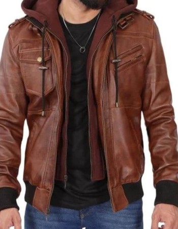 Men's Brown Leather Bomber Jacket