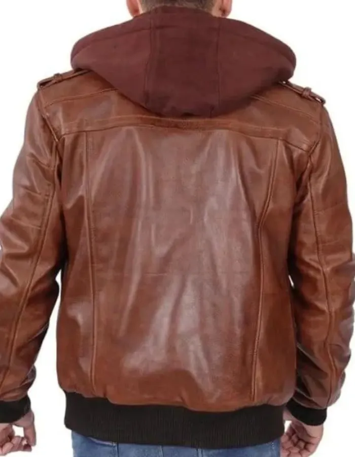 Men's Brown Leather Bomber Jacket