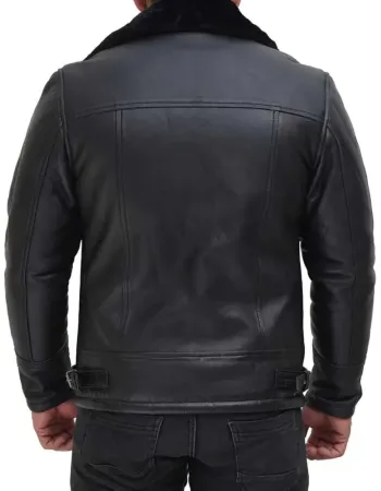 Fernando Black Shearling Collar Leather Trucker Jacket