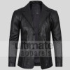 Men's Notch Lapel Padded Black Leather Coat