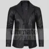 Men's Notch Lapel Padded Black Leather Coat Men's Notch Lapel Padded Black Leather Coat