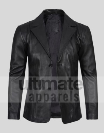 Men's Notch Lapel Padded Black Leather Coat