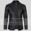 Men's Notch Lapel Padded Black Leather Coat