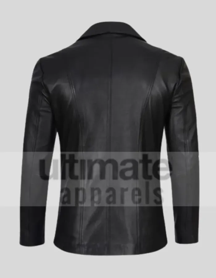 Men's Notch Lapel Padded Black Leather Coat Men's Notch Lapel Padded Black Leather Coat