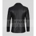 Men's Notch Lapel Padded Black Leather Coat