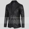 Men's Notch Lapel Padded Black Leather Coat Men's Notch Lapel Padded Black Leather Coat