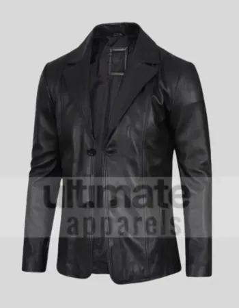 Men's Notch Lapel Padded Black Leather Coat Men's Notch Lapel Padded Black Leather Coat