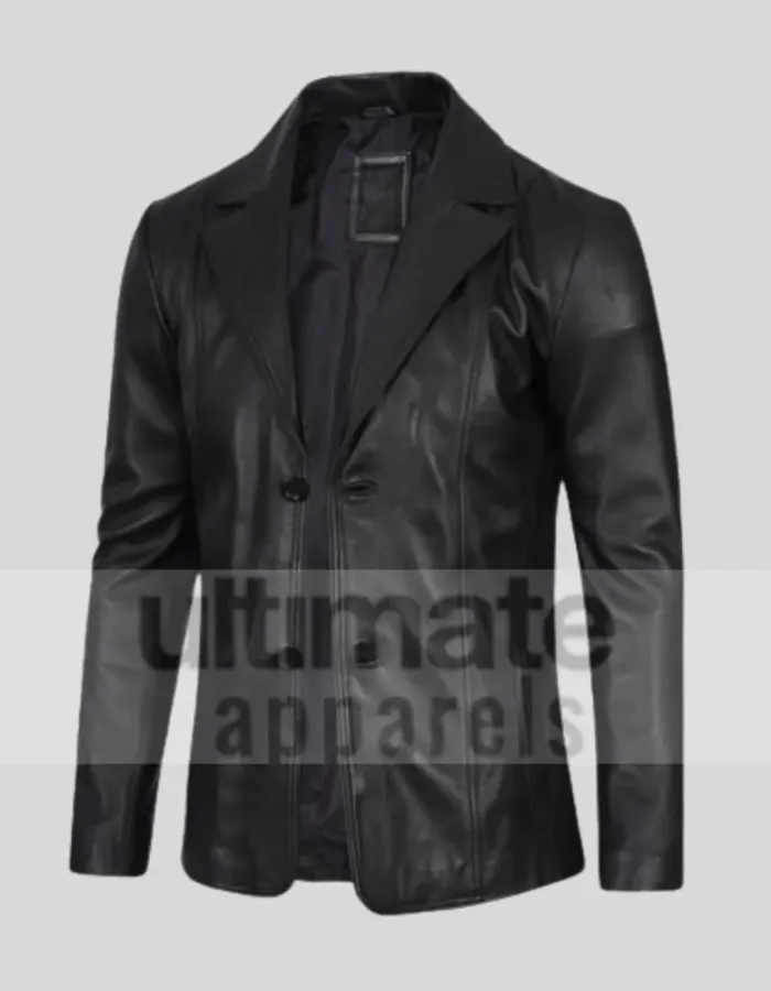 Men's Notch Lapel Padded Black Leather Coat Men's Notch Lapel Padded Black Leather Coat