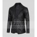 Men's Notch Lapel Padded Black Leather Coat